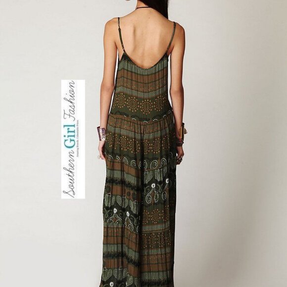 XS Free People NWT Emerald Rust Jumpsuit wide legs dress maxi crinkled - Picture 6 of 10